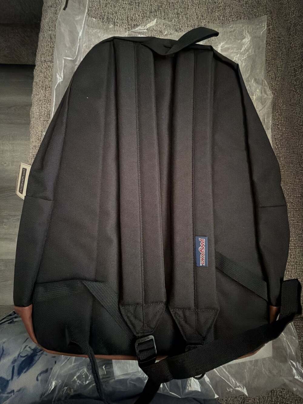 JanSport Heritage Series Black Backpack with Brown Faux Leather Trim - Picture 2 of 3